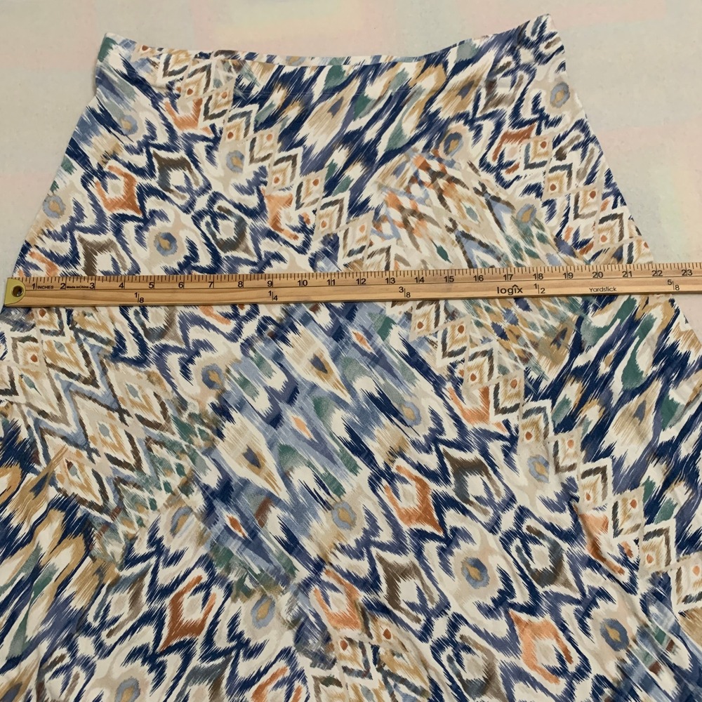 Chico's A-Line Maxi Skirt Women's Size 2 (L/12) Blue Orange Ikat Abstract Print - Picture 9 of 10